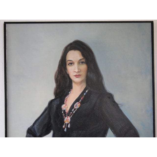 -Original BEN MARCUNE Portrait PAINTING 71x30" Oil / Canvas Large Life-Sized Woman Dancer Black Hair Mid-Century Modern...