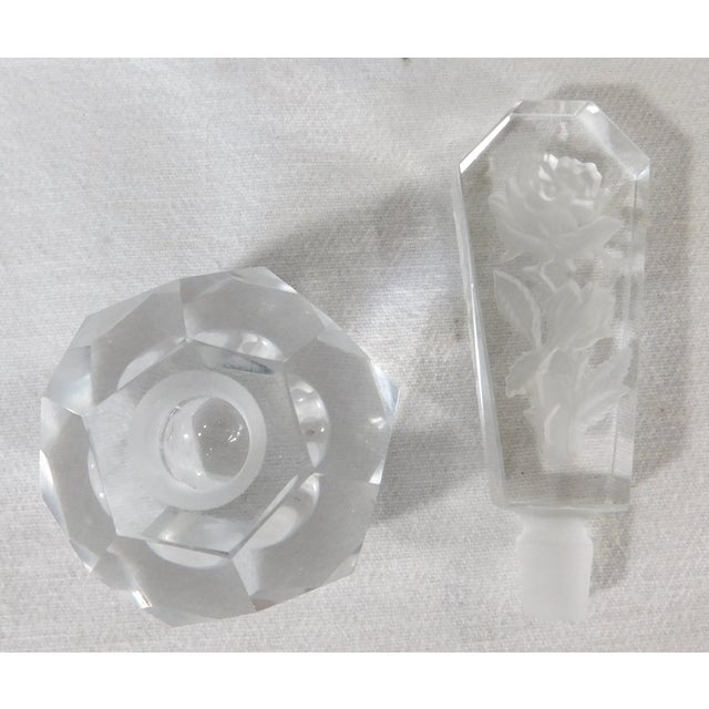 Mid 20th Century Set of 3 Vintage Crystal Aurora Borealis Etched Glass Perfume Bottles For Sale - Image 5 of 10