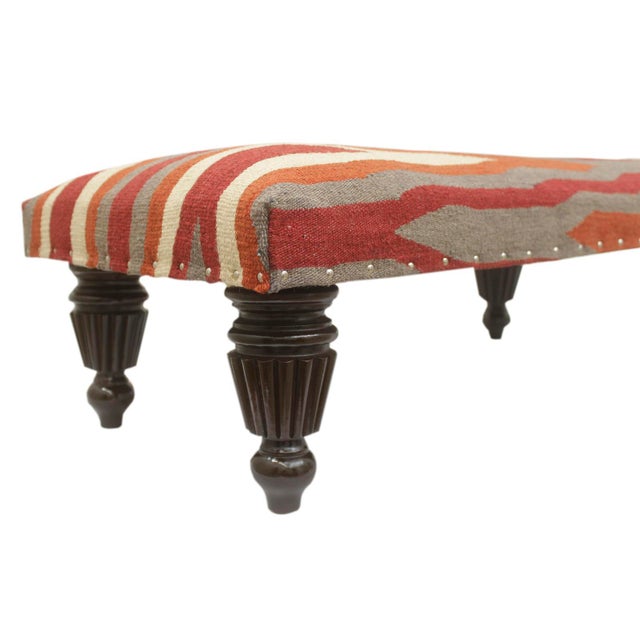 Modern Handmade Kilim Upholstered Ottoman For Sale In New York - Image 6 of 10
