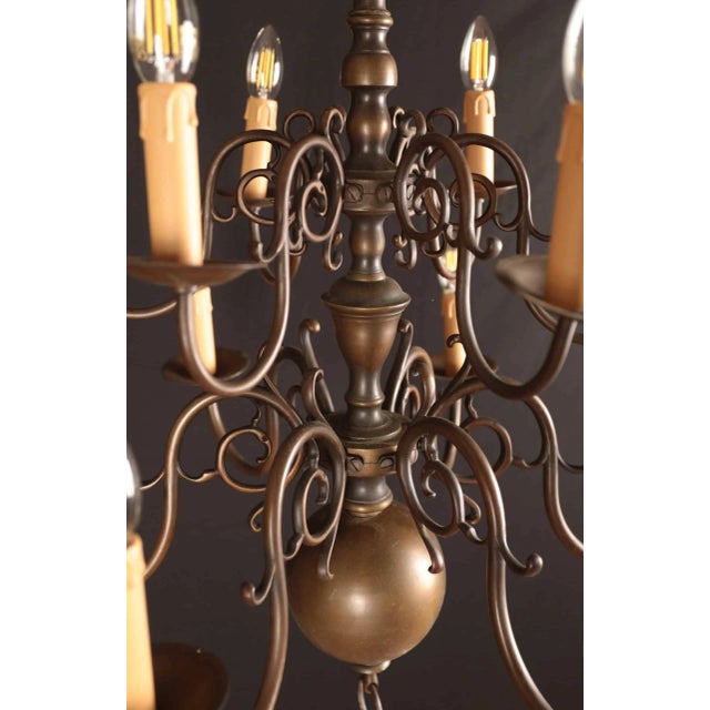 2000 - 2009 Antique Dutch Bronze Two-tiered Chandelier For Sale - Image 5 of 6