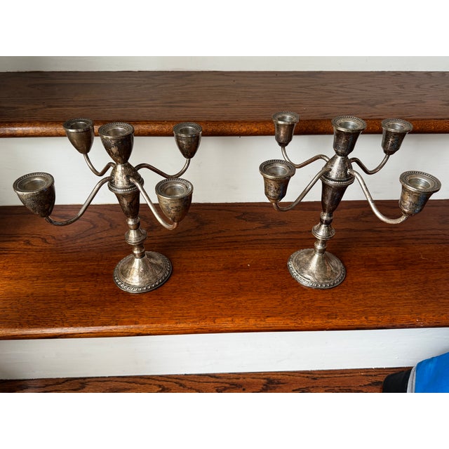 Pair of Mid-Century Sterling Silver 5-Arm Candelabras by Duchin Creation For Sale - Image 4 of 5