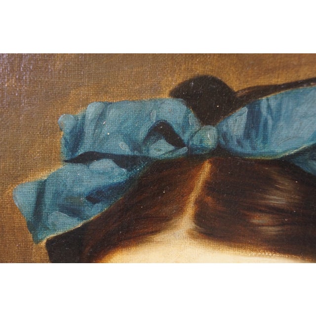 Wood Late 20th Century J Paul Stevens Girl in Cloak Oval Portrait Oil Painting on Board 28" For Sale - Image 7 of 10