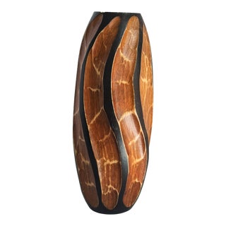 Hand-Carved Solid Mango Wood Vase For Sale