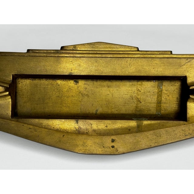 1925 Art Deco Brass Door Knocker with Integrated Letter Slot. Original British Architectural Hardware in Stepped...
