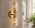 Contemporary Luxury Alabaster Wall Sconce Set of 2, Handcrafted Solid Brass Double Cylinder Wall Sconce, Italian Marble Wall Lamp, Brass Double Light Fixture For Sale - Image 3 of 10