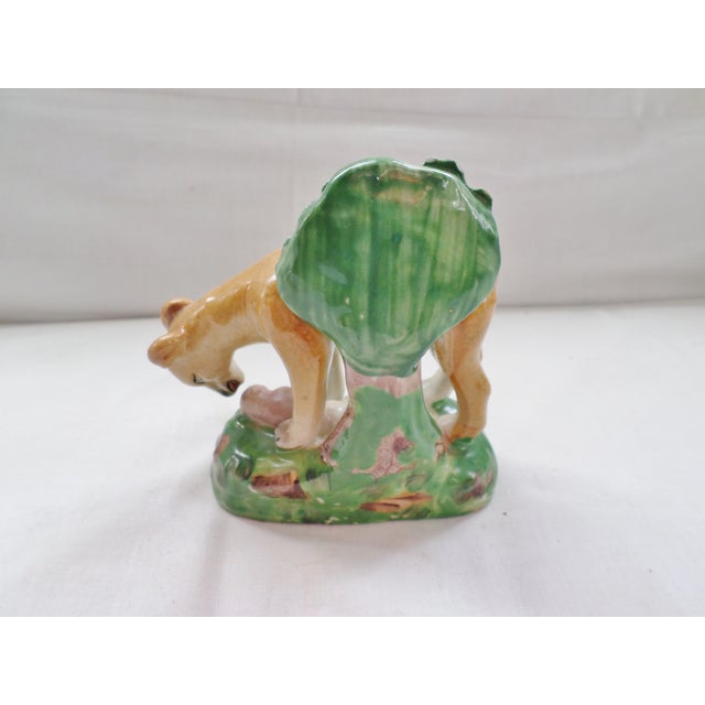 English Antique Staffordshire Pottery Lioness Cat With Baby Figurine For Sale - Image 3 of 8