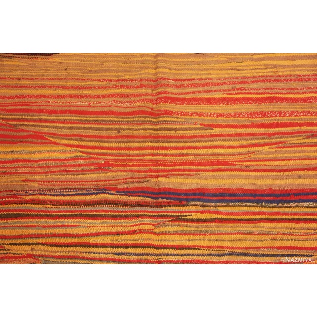 Red Nazmiyal Collection Warm Tones Tribal Vintage Moroccan Kilim Rug For Sale - Image 8 of 9