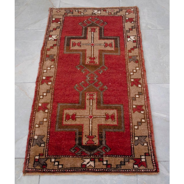 1960s Vintage Hand Made Red Rug For Sale - Image 4 of 7