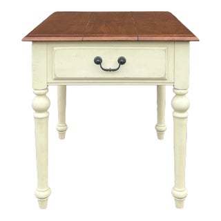 2000s Ethan Allen Country Crossings Cinnamon & Bone White Solid Maple Side Table With Drawer (17-8423) For Sale