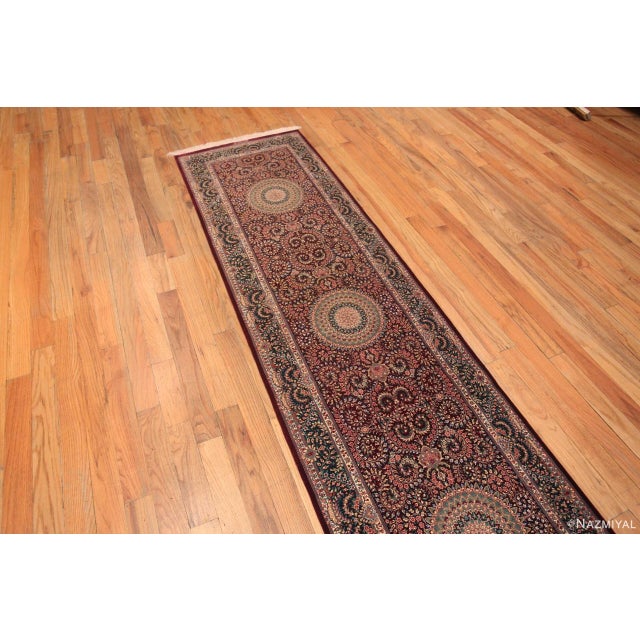 Stunning Fine Floral Vintage Persian Gonbad Design Silk Qum Luxury Hallway Runner Rug, country of origin: Persian Rugs,...