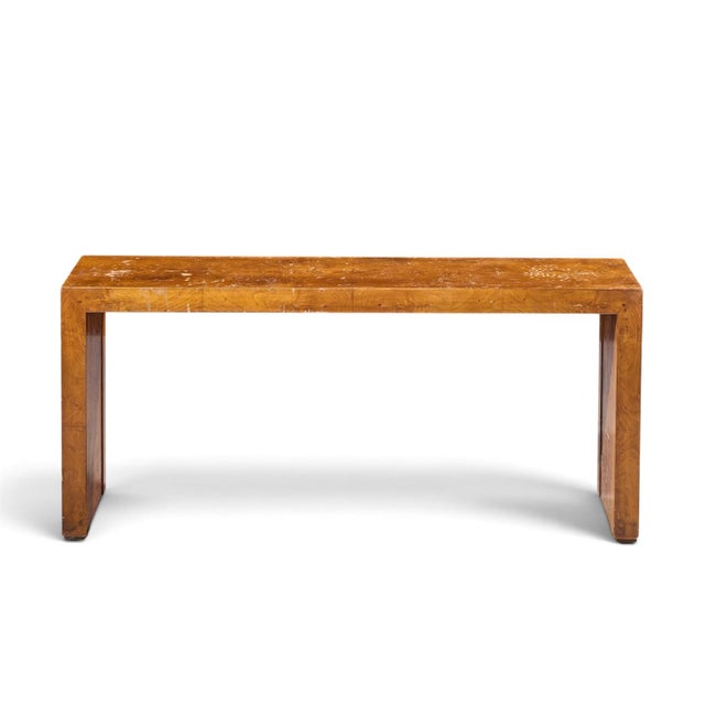 Wood Milo Baughman Style Mid Century Burlwood Console Table For Sale - Image 7 of 9