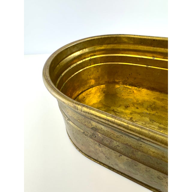 Vintage Mid Century Large Oval Brass Jardinière Trough Planter For Sale In Little Rock - Image 6 of 11
