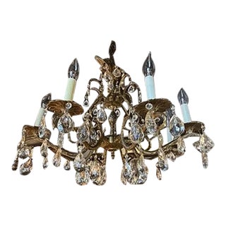 Vintage Brass & Crystal Eight Light French Style Chandelier Pineapple Motif For Sale
