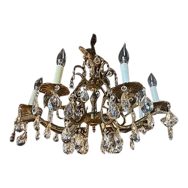 Vintage Brass & Crystal Eight Light French Style Chandelier Pineapple Motif For Sale