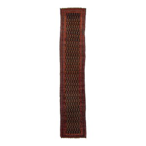 1900s Antique Malayer Wool Runner in Dark Blue With Boteh Pattern