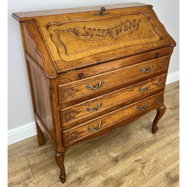 Vintage French Style Secretaire in Oak For Sale - Image 3 of 18