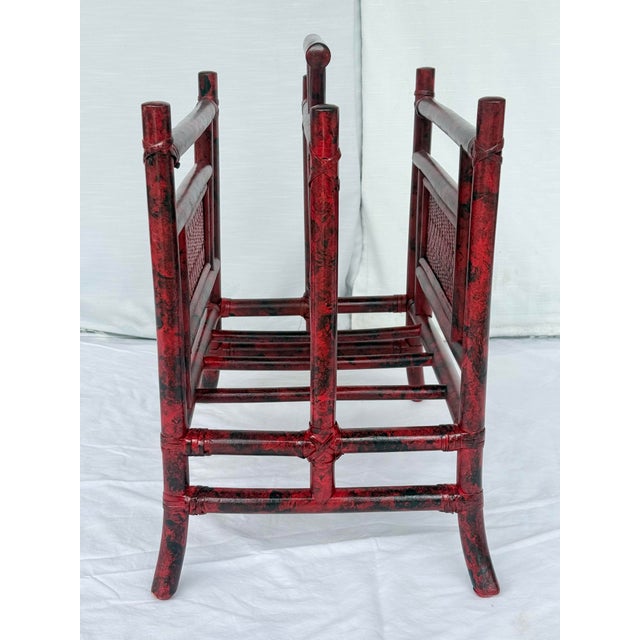 Chic Vintage Vermillion Red Faux Tortoiseshell Pagoda Magazine Vinyl Record Rack - Newly Painted For Sale In Mobile - Image 6 of 7