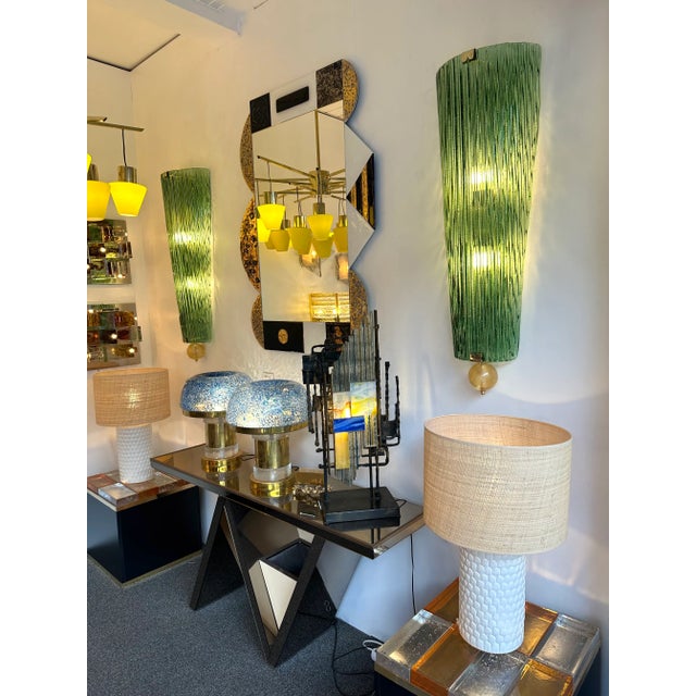 2020s Large Contemporary Pair of Brass and Green Gold Leaf Murano Glass Sconces, Italy For Sale - Image 5 of 12