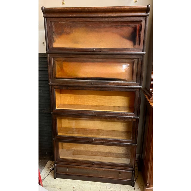 Wood Antique Oak Five Stack Macey's Barrister Bookcase W/Drawer For Sale - Image 7 of 8