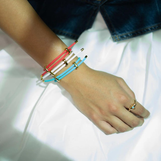 Turquoise Turquoise Glow Adjustable Gold Rope Bracelet For Sale - Image 8 of 9