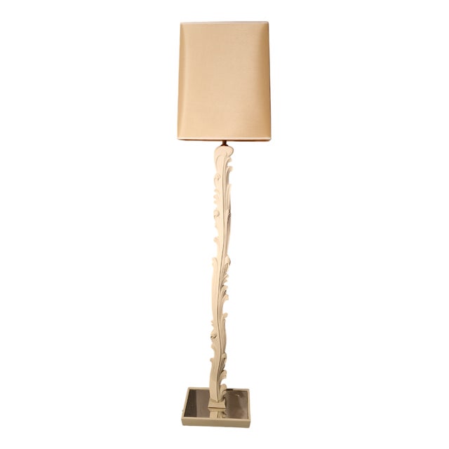 Vintage Floor Lamp in White Lacquered Wood with Floral Decorations from Fontana Arte, 1940s For Sale