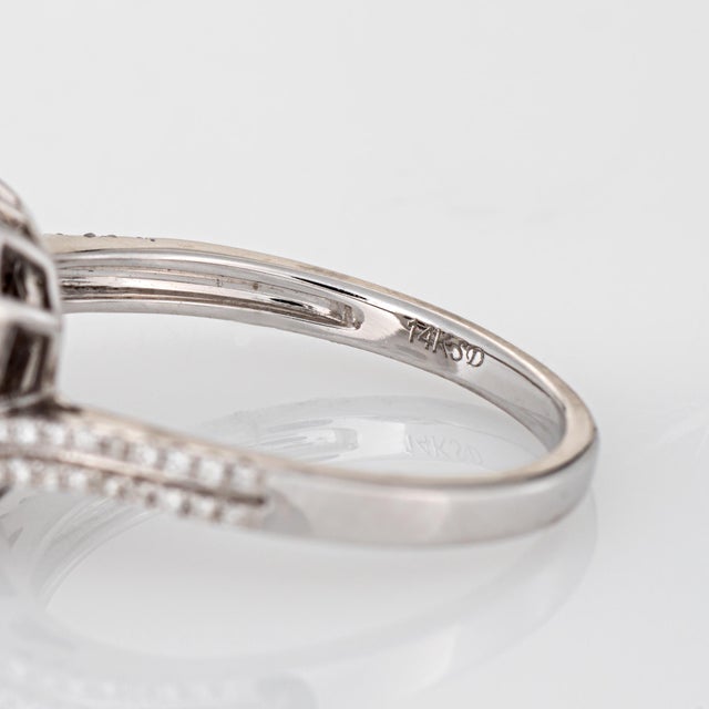 Metal Pink Diamond Ring Sz 7 Estate 14k White Gold Square Halo Fine Colored Jewelry For Sale - Image 7 of 7