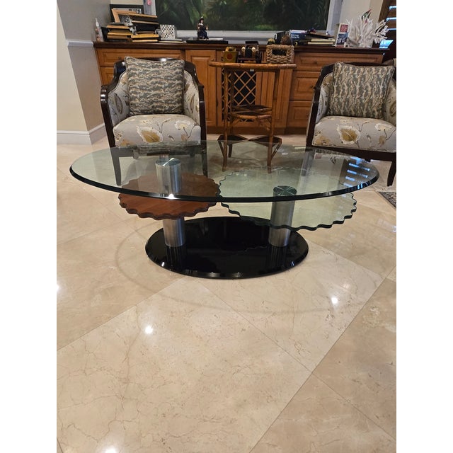 Wood Late 20th Century Attributed to Roche Bobpois Cog Wheel Coffee Table Unsigned For Sale - Image 7 of 11
