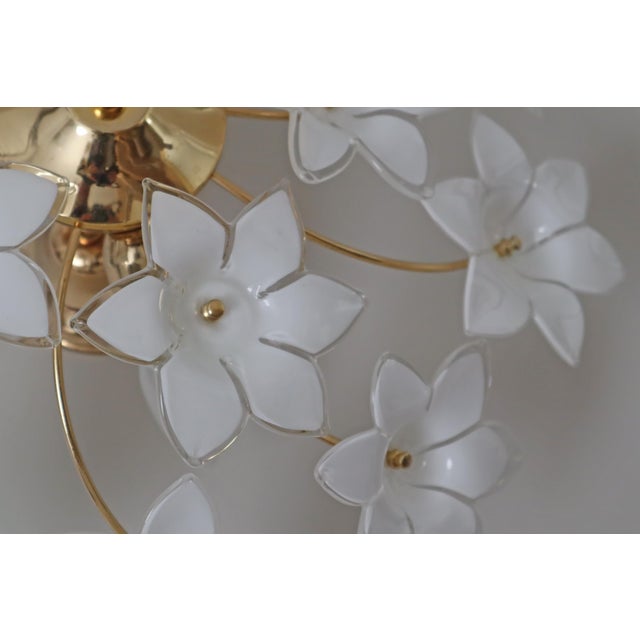 Glass Austrian White Murano Flowered Glass Hanging Lamp, 1990s For Sale - Image 7 of 18