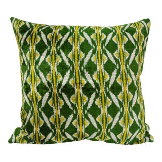 Silk Uzbek Ikat Velvet Hand Made Square Pillow Cushion For Sale