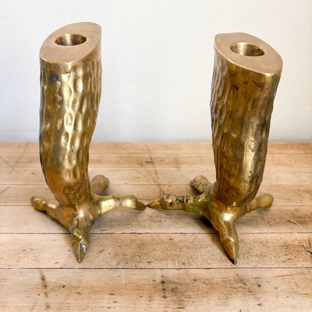 1960s Pair of Midcentury Brass Talon Candlestick Holders For Sale - Image 5 of 12