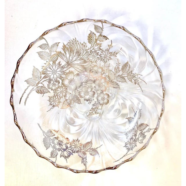 Metal 1960's Silver Overlay Glass Footed Round Bowl For Sale - Image 7 of 7