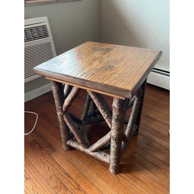 Wood 1980s Adirondack / Folk Art Theme, Rustic Log Accent Table, Cabin Lodge Log & Twig Side Table. White Pine & Birch For Sale - Image 7 of 12