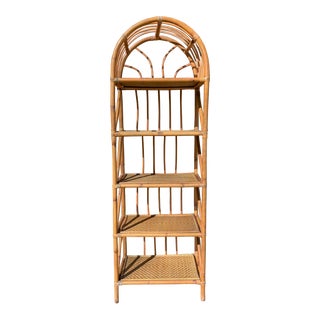 Vintage Rattan Etagere With Herringbone Weave Shelves For Sale