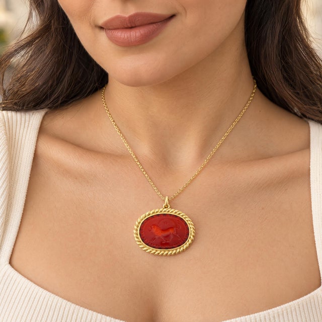 Vintage 18k Gold Carnelian Lion Intaglio Pendant For Sale - Image 9 of 9