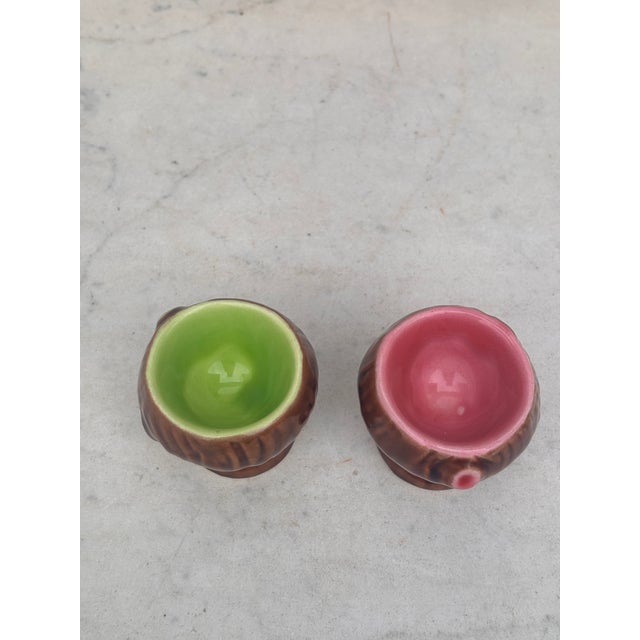 Vallauris Mid-Century Pair of French Majolica Egg Cup Ferlay Vallauris For Sale - Image 4 of 8