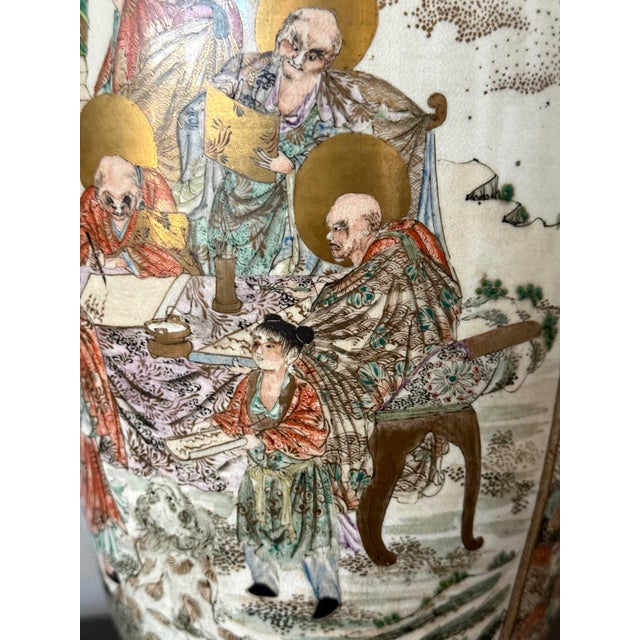 Large Pair Japanese Satsuma Ceramic Vases Kozan Meiji Period For Sale - Image 12 of 18