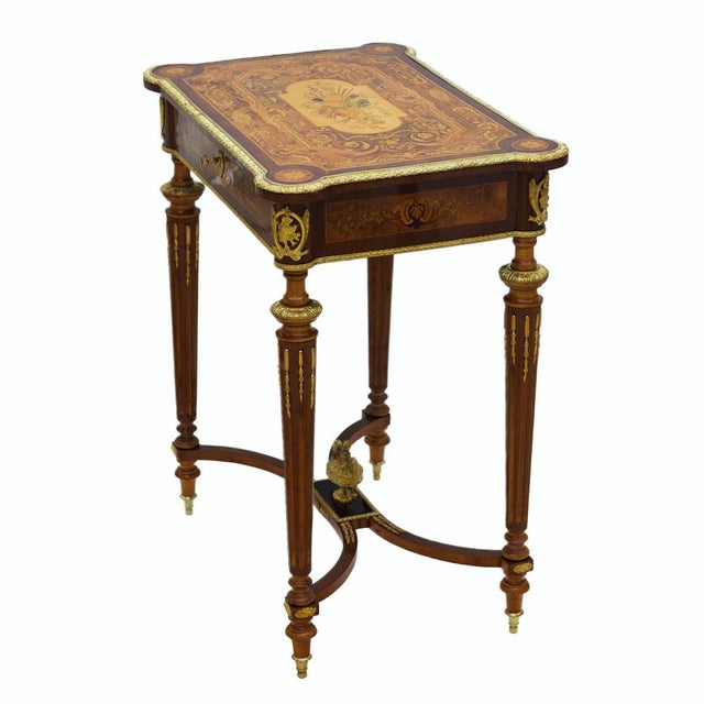 Brown French Writing Desk with Marquetry and Gilt Bronze Mounts For Sale - Image 8 of 9