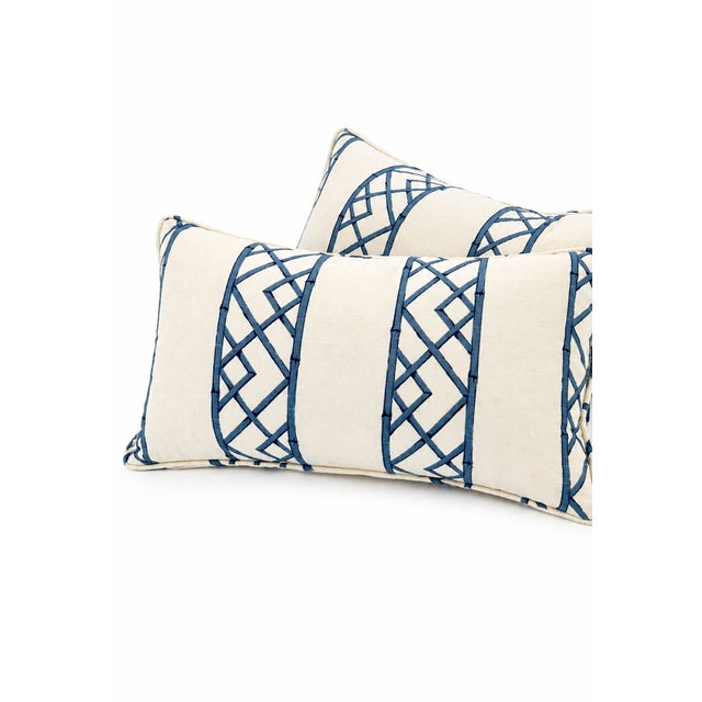 Pair of Kravet Blue Bamboo Lattice Lumbar Pillows For Sale In Miami - Image 6 of 6