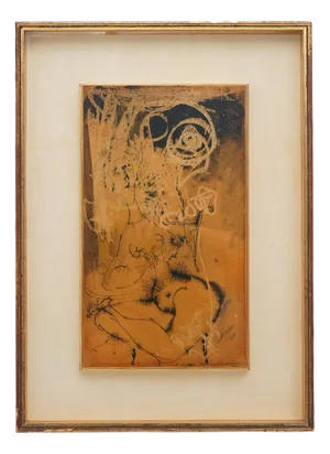 Giovanni Battista de Salvo, Composition, Ink on Masonite, 1950s, Framed