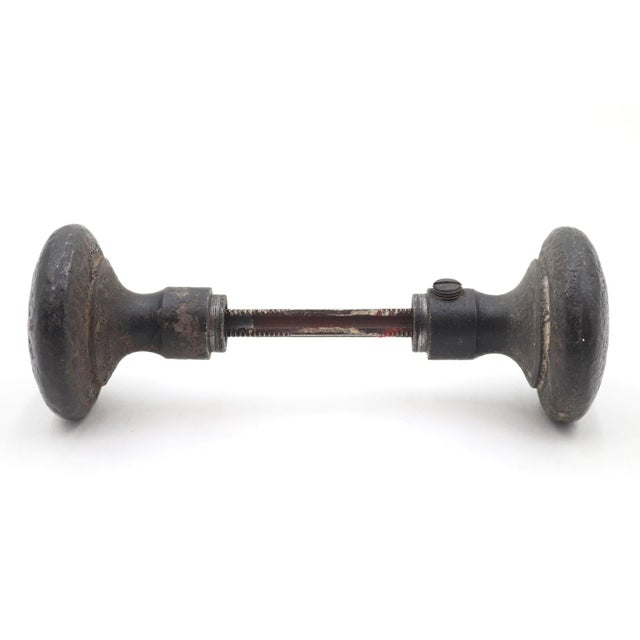 Mid 20th Century Antique Arts & Crafts Hammered Cast Iron Passage Door Knob Set For Sale - Image 5 of 10