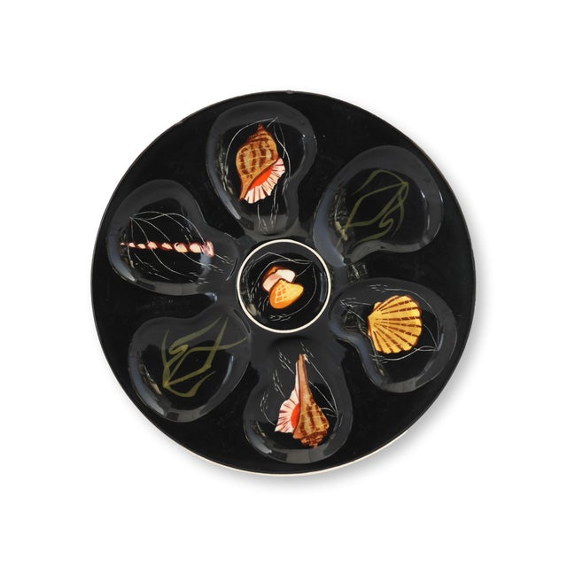Mid 20th Century Mid 20th Century Quimper Guy Trévoux Black-Ground Oyster Service — Master W/ 6 Plates For Sale - Image 5 of 10