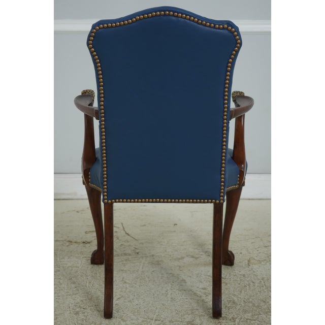 Eagle Carved Arm Blue Leather Armchair For Sale - Image 4 of 18