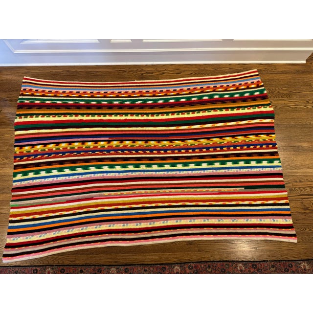 Mid 20th Century Hand Crocheted Large Rainbow Afghan Blanket For Sale - Image 11 of 11