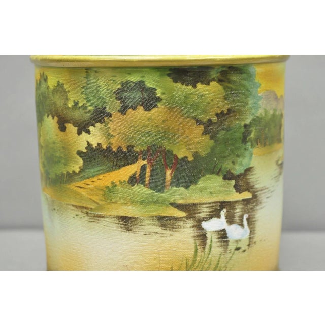 Ceramic Antique Nippon Hand Painted "Tapestry" Porcelain Lake & Duck Humidor Biscuit Jar For Sale - Image 7 of 18
