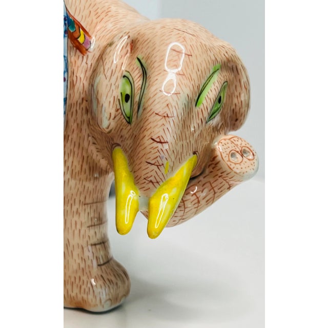 Apricot Mottahedeh Famille Rose Enameled Elephant Candle Holders on Plinth a Pair For Sale - Image 8 of 12