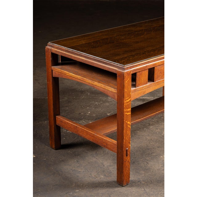 Early 20th Arts & Crafts Oak Library Table With Glass Top by Limbert For Sale - Image 10 of 12