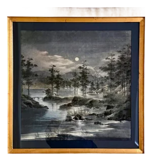 Framed Japanese Velvet Yuzen-Birodo Tapestry Panel Meiji Period