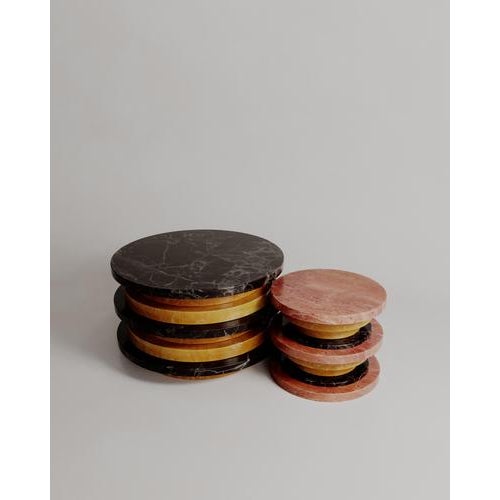 Limited Edition, Set of 2 Stacked Silhouette Marble Sun Coffee Tables By Esther Knopfler Dimensions: Dia. 80 x H 48 cm,...