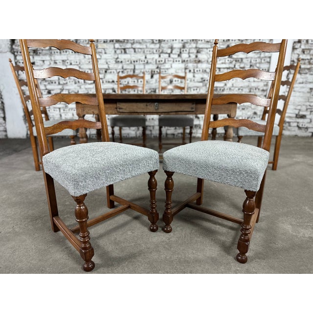 Chestnut Reupholstered French Country Ladder Back Dining Chairs - Set of 6 For Sale - Image 8 of 12