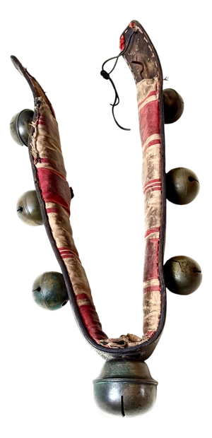 Antique Horse Sleigh Bells on Leather Collar, 1890s
